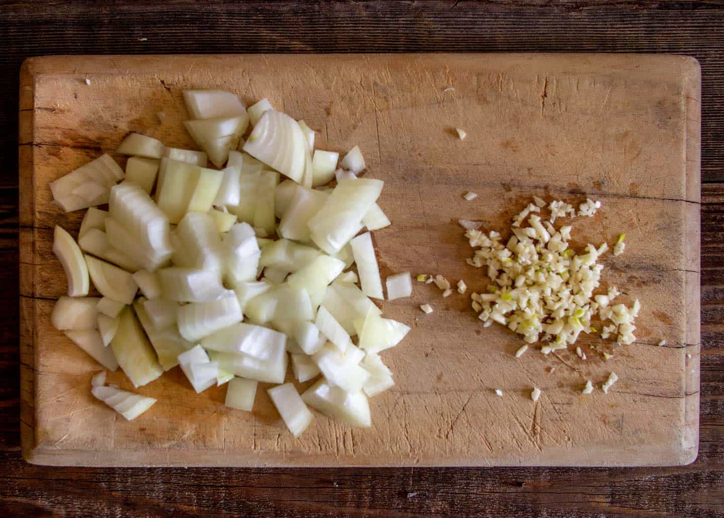 Chop onion and mince garlic