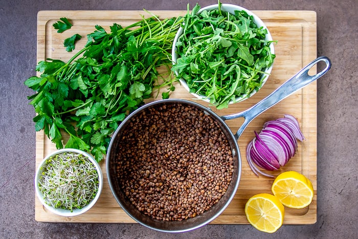 Add dry brown lentils to a pot