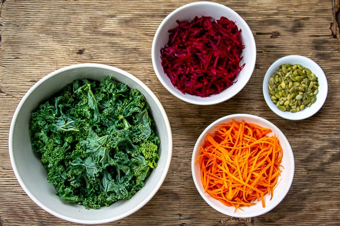 Shredded Kale, Beets, Kale and Quinoa and Pumpkin Seeds