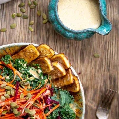 Tofu Salad in Bowl with Creamy Dressing