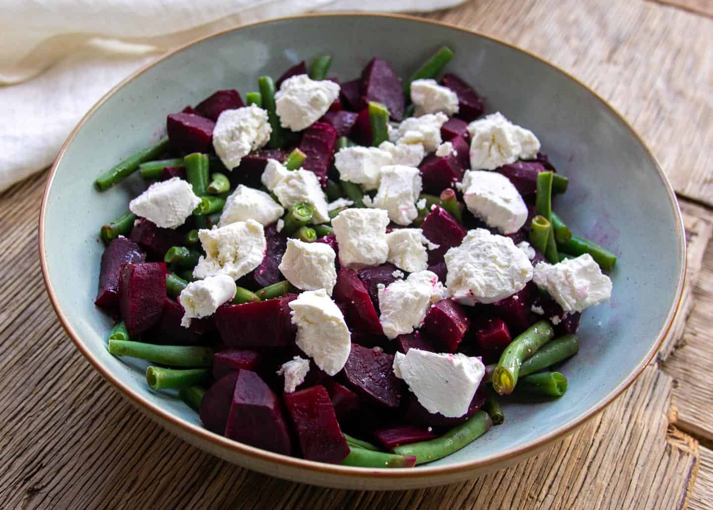 Cold Beet Salad with Goat Cheese on top