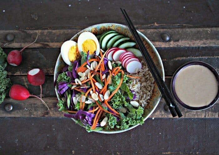 Japanese Salad Bowls with a Miso Tahini Dressing and Brown Rice - Vegan Gluten Free