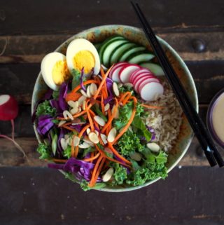 Summer Japanese Salad Bowl with Brown Rice and a Miso Tahini Dressing