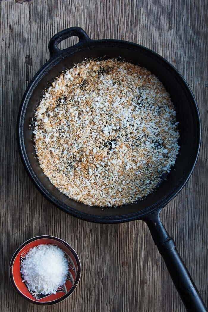 Toasted Coconut in a Cast Iron Pan