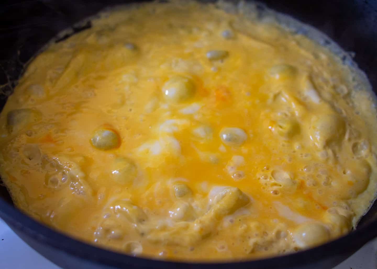 Eggs in frying pan.