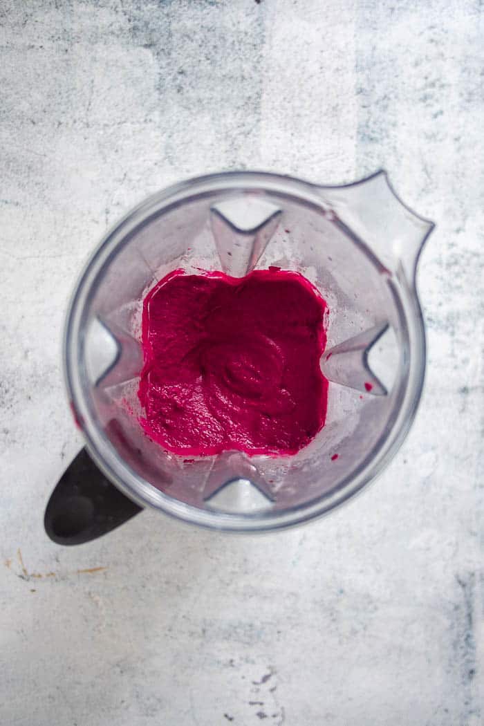 Blended Ingredients for Beetroot Dip with Cream Cheese in Vitamix