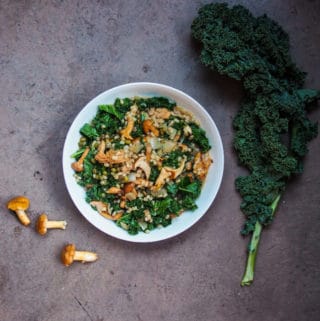 Recipe for Chanterelle Barley Risotto with Kale and Mung Beans