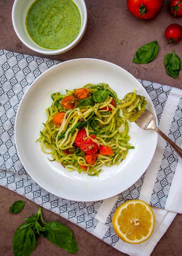 Zucchini Noodles on a White Plate