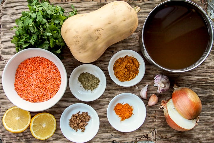 Ingredients for Butternut Squash Curry Lentil Soup