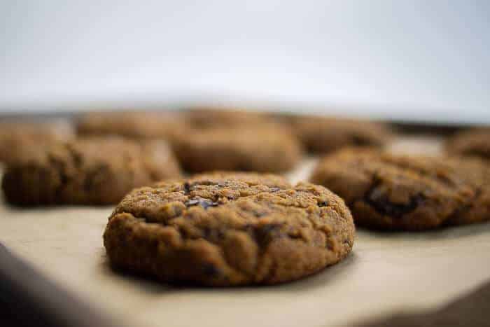 Close Up of Health Soft Pumpkin Cookies with Chocolate Chips