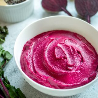 Feature Beetroot Dip in white bowl