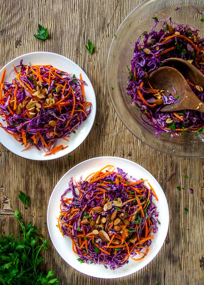 Healthy Coleslaw on Two White Plates