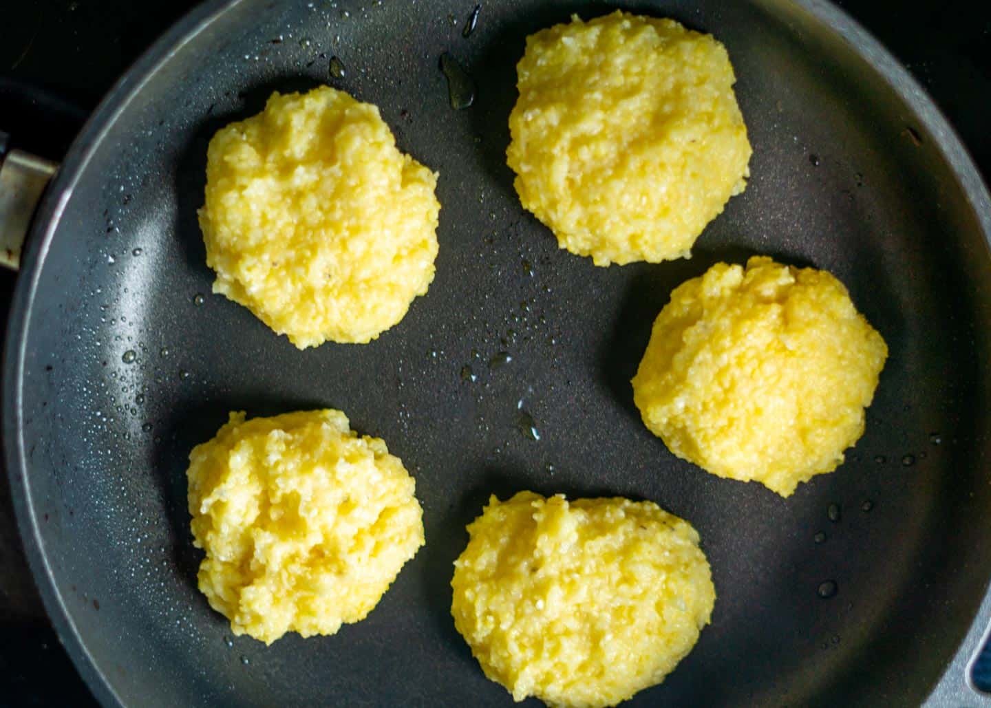 Formed patties in frying pan