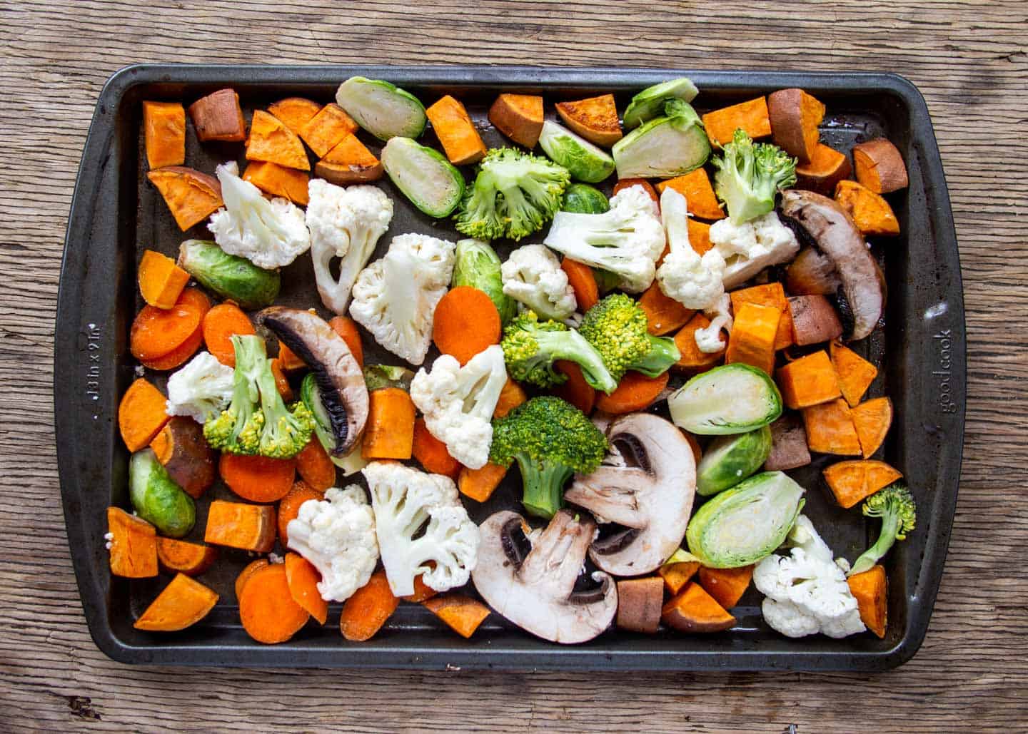 roasted vegetables on baking tray