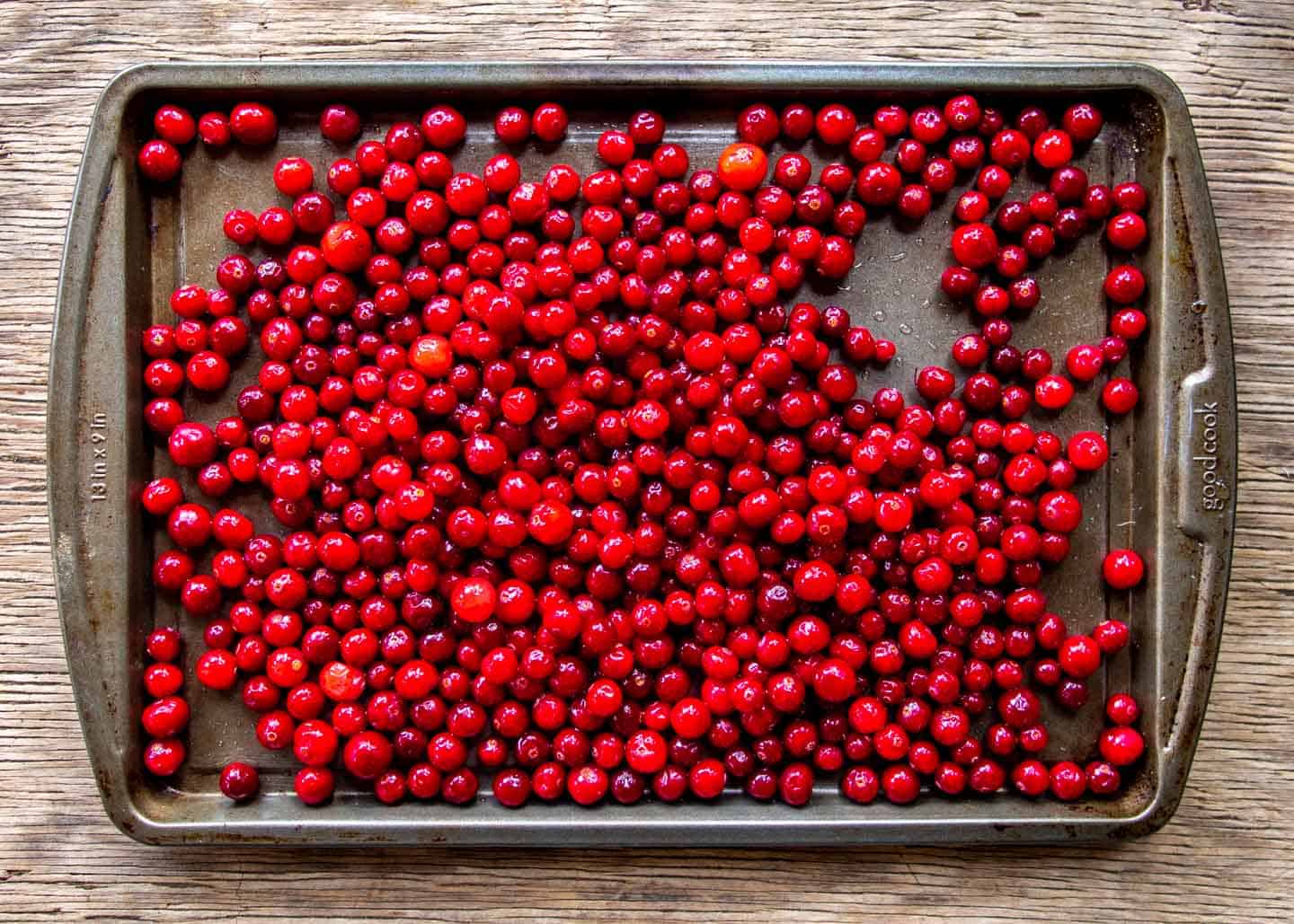 Cranberries on baking tray