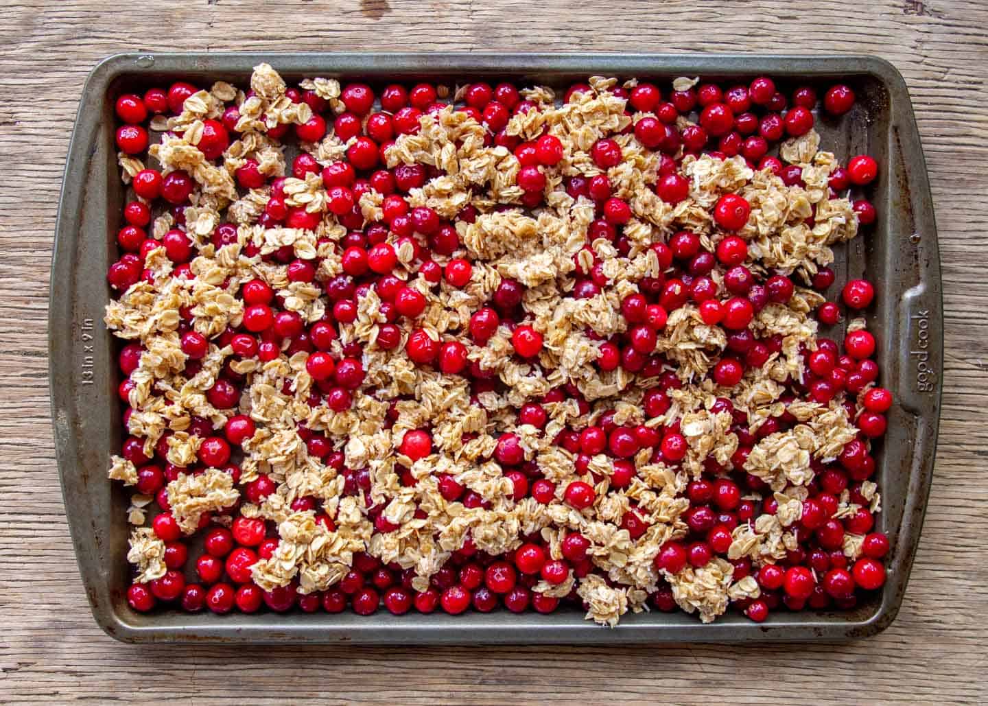 Add the mixed crisp toppings to the cranberries